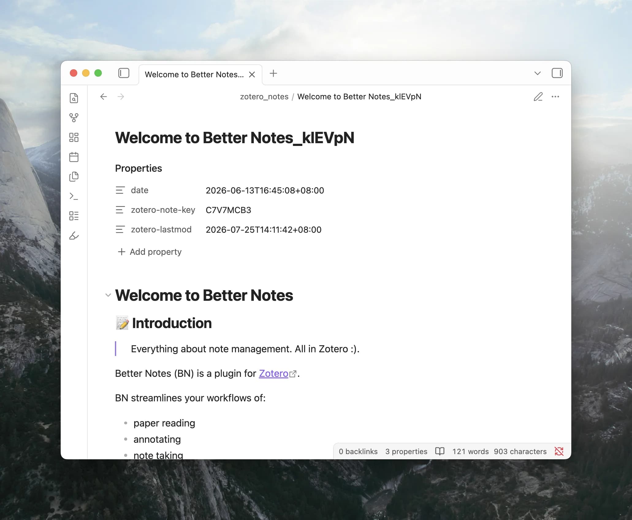 A Zotero note imported into Obsidian as a Markdown file, with its content and structure preserved