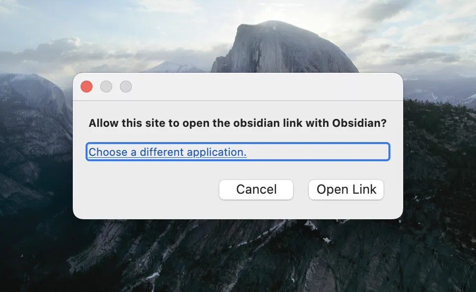 Zotero security confirmation dialog asking whether to open an obsidian link
